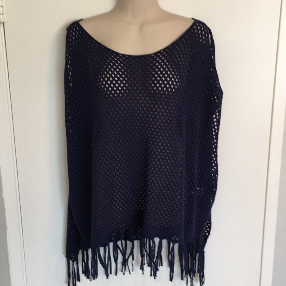 Michael Stars cold shoulder sweater w/Fringe